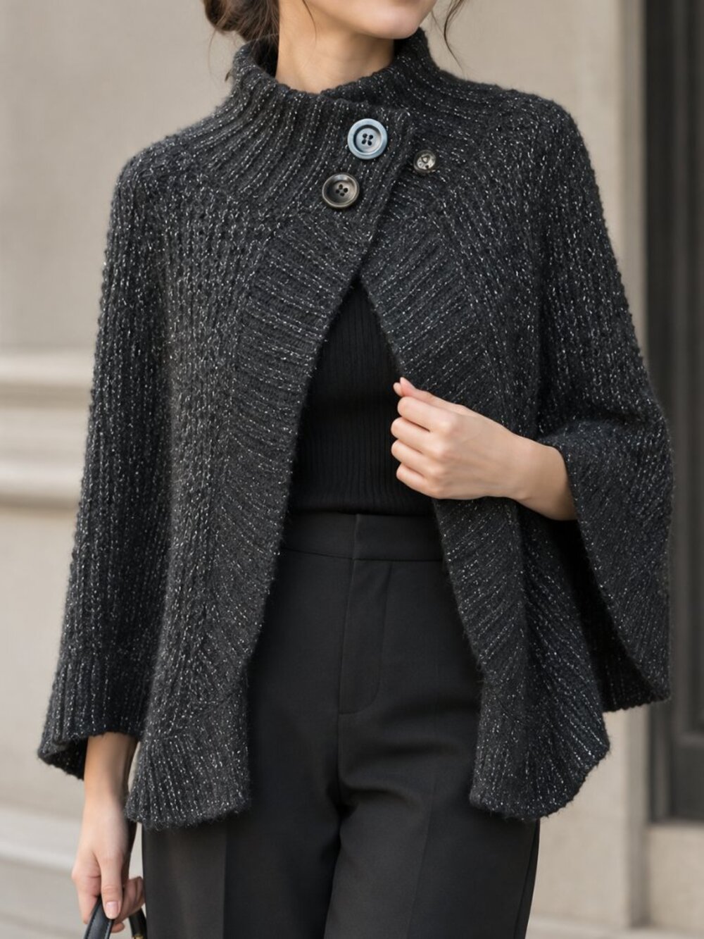 Style & Co Women Gray Metallic Knitted Button Cardigan Blazer Medium